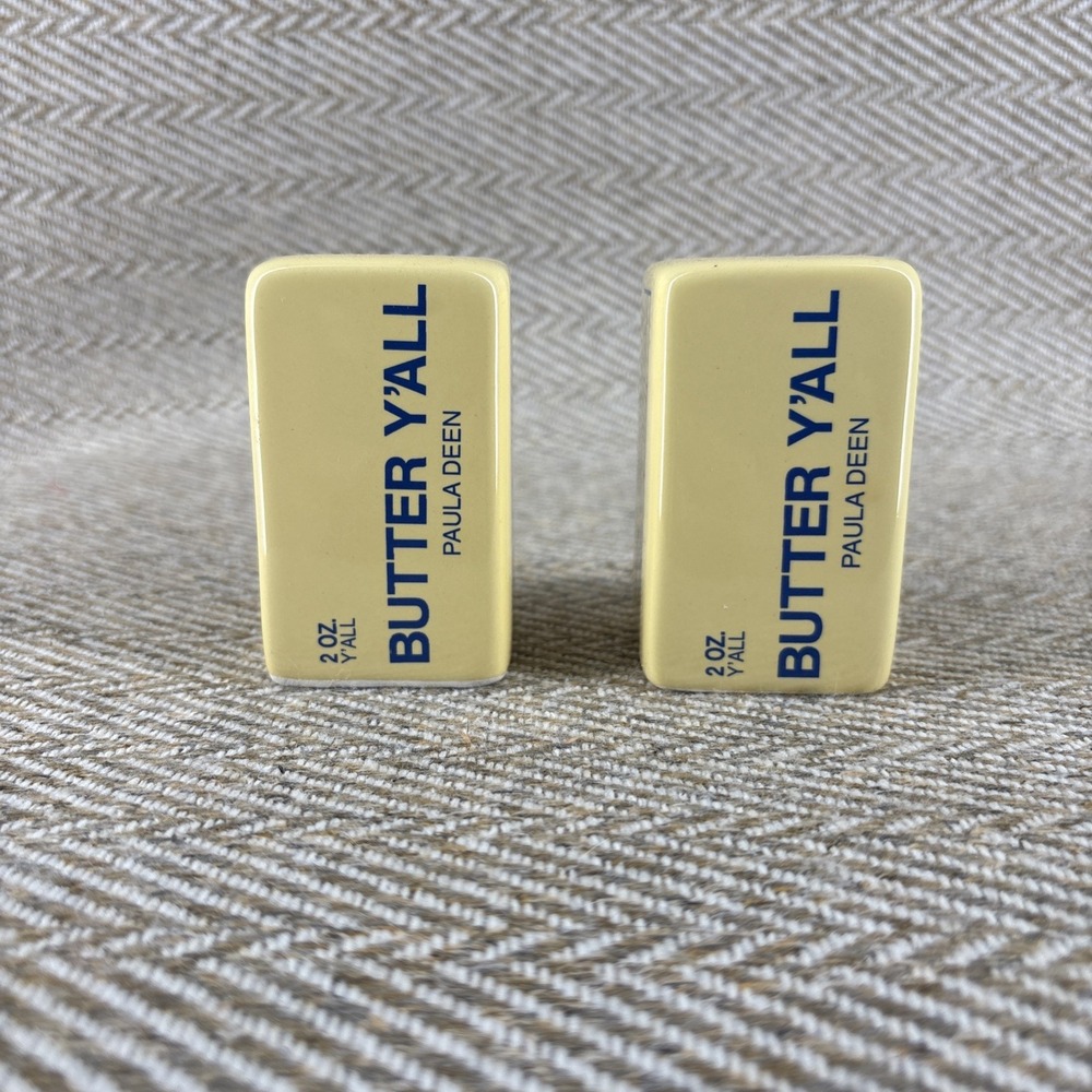 Paula Deen Butter Y'all Salt Pepper Shakers Butter Shaped Dinner Party Set 2.75"